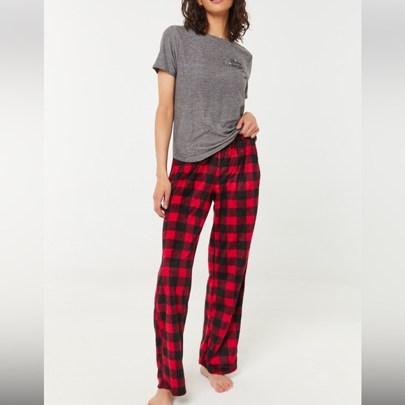 TOMMY HILFIGER Pants PJ Fleece Flannel Lounge Black Red